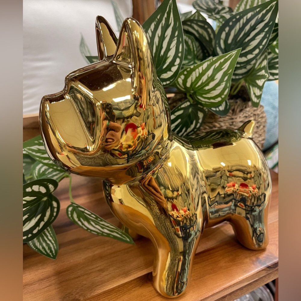 French Bulldog Frenchie Gold Metallic Ceramic Figurine NEW